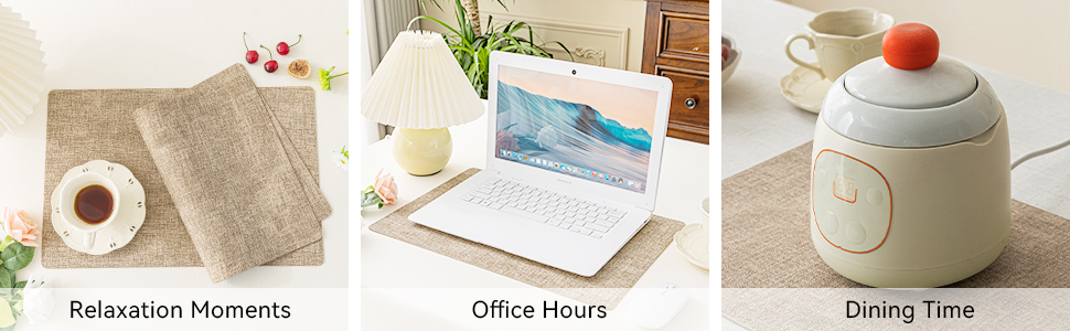 Romanstile Vinyl Placemats Set of 6-12 X 18 Inch - Heat Resistant Place Mats 100% Waterproof Oilproof Wipeable Reversible Faux Leather Table Mats for Kitchen/Dining/Party/Outdoor, Khaki