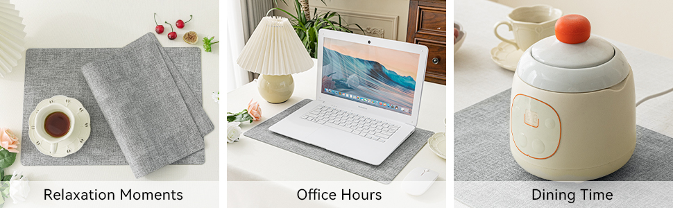 Romanstile Vinyl Placemats Set of 4-12 X 17 Inch - Faux Leather 100% Waterproof Oil-Proof Wipeable Place Mats, Heat Resistant Reversible PU Table Mats for Kitchen Dining Party Outdoor, Light Grey