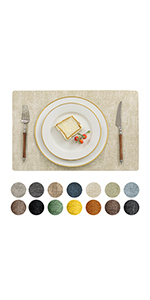 Romanstile Vinyl Placemats Set of 4-12 X 17 Inch - Faux Leather 100% Waterproof Oil-Proof Wipeable Place Mats, Heat Resistant Reversible PU Table Mats for Kitchen Dining Party Outdoor, Light Grey