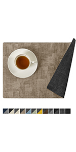 Romanstile Vinyl Placemats Set of 6-12 X 17 Inch - Faux Leather 100% Waterproof Oil-Proof Wipeable Place Mats, Heat Resistant Reversible PU Table Mats for Kitchen Dining Party Outdoor, Beige