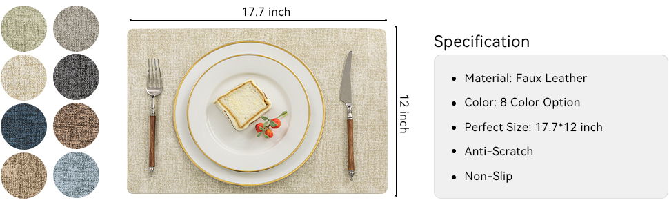 Romanstile Vinyl Placemats Set of 6-12 X 17 Inch - Faux Leather 100% Waterproof Oil-Proof Wipeable Place Mats, Heat Resistant Reversible PU Table Mats for Kitchen Dining Party Outdoor, Beige