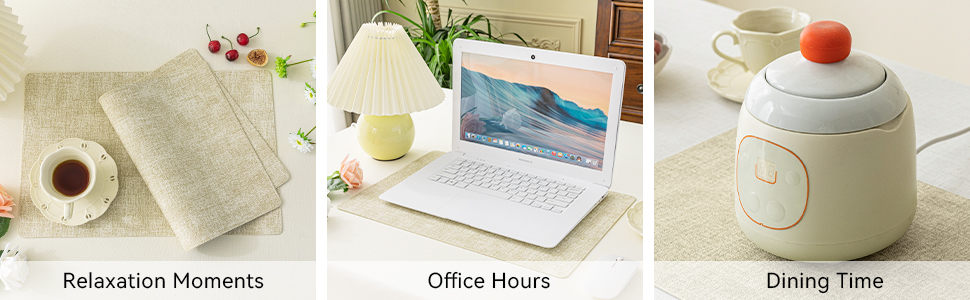 Romanstile Vinyl Placemats Set of 6-12 X 17 Inch - Faux Leather 100% Waterproof Oil-Proof Wipeable Place Mats, Heat Resistant Reversible PU Table Mats for Kitchen Dining Party Outdoor, Beige