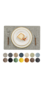 Romanstile Vinyl Placemats Set of 6-12 X 17 Inch - Faux Leather 100% Waterproof Oil-Proof Wipeable Place Mats, Heat Resistant Reversible PU Table Mats for Kitchen Dining Party Outdoor, Beige