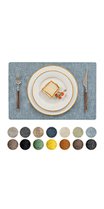Romanstile Vinyl Placemats Set of 6-12 X 17 Inch - Faux Leather 100% Waterproof Oil-Proof Wipeable Place Mats, Heat Resistant Reversible PU Table Mats for Kitchen Dining Party Outdoor, Beige