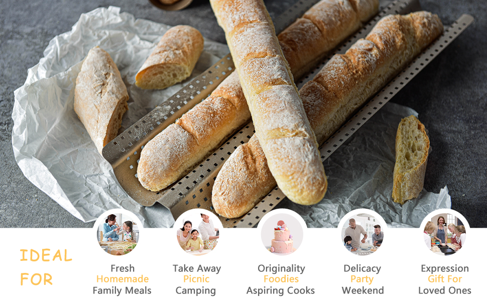French Baguette Bread Pan, Perforated 2 Loaves Baguette Baking Pan, 14.75