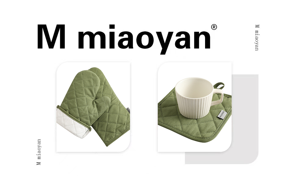 Oven Mitts and Pot Holders 4 pcs Set,High Heat Resistant 500 Degree Extra Thicken Long Kitchen Cotton Oven Glove for Cooking (12 Inch,Green)