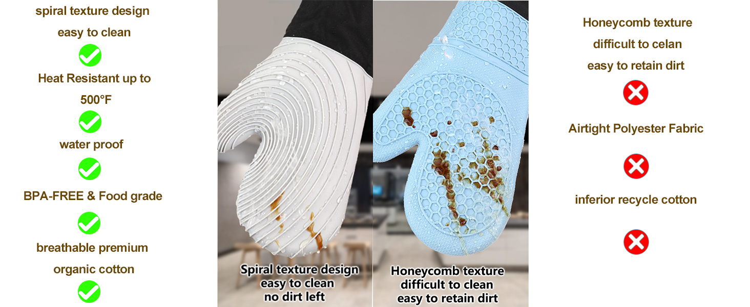 Silicone Oven Mitts-13.6 in Extended Oven Mitts Heat Resistant 500F, Oven Gloves with Soft Liner Good Grippy BPA-Free Easy to Clean Flexible-Oven Mits Set for Cooking Baking Grilling BBQ