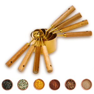 Gold Measuring Cups and Spoons Set with Fragrant Wood Handles, Premium Stainless Steel Measuring Spoons and Measuring Cups Set, For Cooking and Baking in the Kitchen (8 Piece)