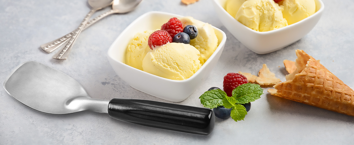 2 pcs Ice Cream Spade,Ice Cream Scoop,Stainless Steel Ice Cream Paddle with Plastic Handle,Heavy Duty & Durable Bend Proof Ice Cream Scooper Butter Cutter(Black)