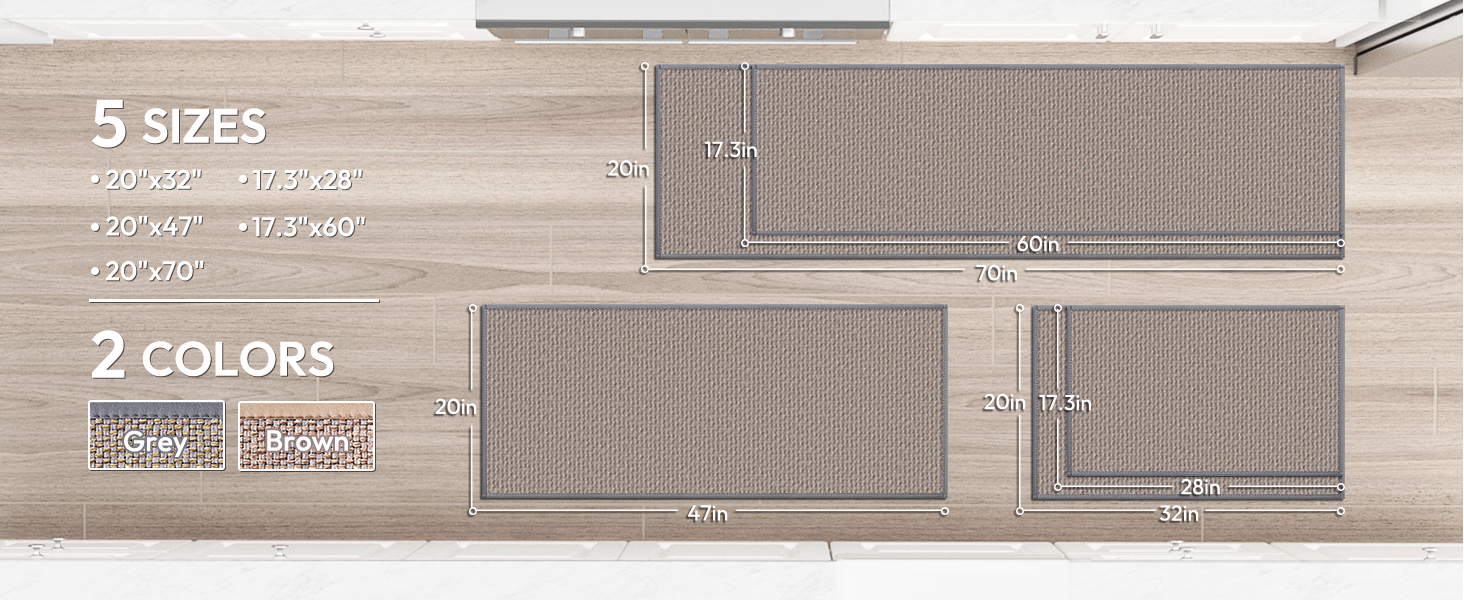 Kitchen Mats for Floor, Kitchen Rug, Nonskid, Washable, Absorbent Kitchen Runner Rug for in Front of Sink, Entryway, Rubber Backing Indoor Door Mat, Farmhouse Style Standing Mat, 17.3