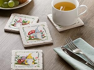 Thirstystone Set of 6 Thick Dark Cork Coasters in Attractive Black Coaster Holder 4.7