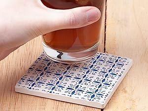 Thirstystone Set of 6 Thick Dark Cork Coasters in Attractive Black Coaster Holder 4.7