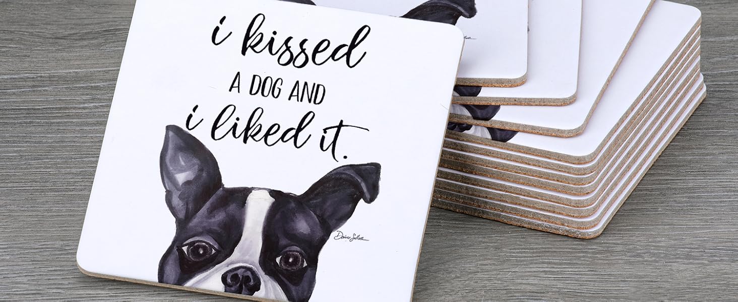 Thirstystone Set of 6 Thick Dark Cork Coasters in Attractive Black Coaster Holder 4.7