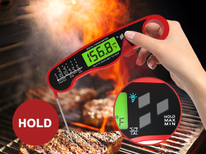 Meat Thermometer Digital - Instant Read Waterproof Food Thermometer with Backlight for Cooking, Grill, Candy, Kitchen & Stocking Stuffers for Men - Red