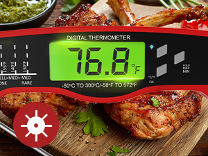 Meat Thermometer Digital - Instant Read Waterproof Food Thermometer with Backlight for Cooking, Grill, Candy, Kitchen & Stocking Stuffers for Men - Red