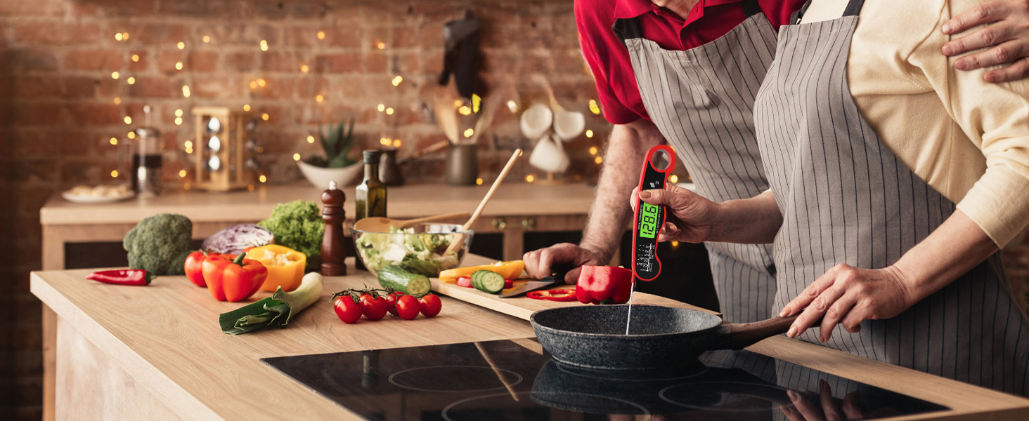 Meat Thermometer Digital - Instant Read Waterproof Food Thermometer with Backlight for Cooking, Grill, Candy, Kitchen & Stocking Stuffers for Men - Red