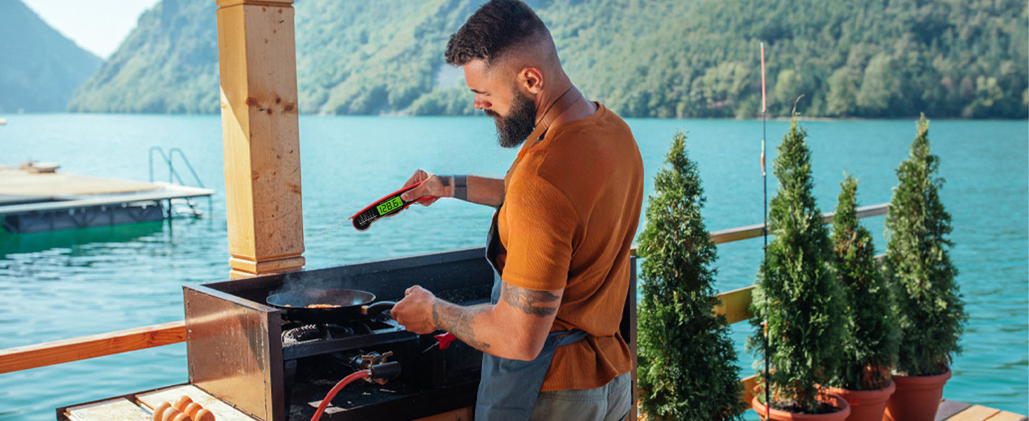 Meat Thermometer Digital - Instant Read Waterproof Food Thermometer with Backlight for Cooking, Grill, Candy, Kitchen & Stocking Stuffers for Men - Red