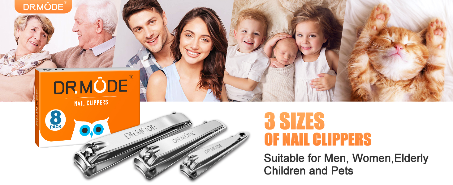 DRMODE Finger Nail Clippers Adult - 8 Pack Nail Clippers Bulk for Men Women Sharp Travel Toenail Clippers and Fingernail Clipper Set Curved Cutter Trimmer with Nail File