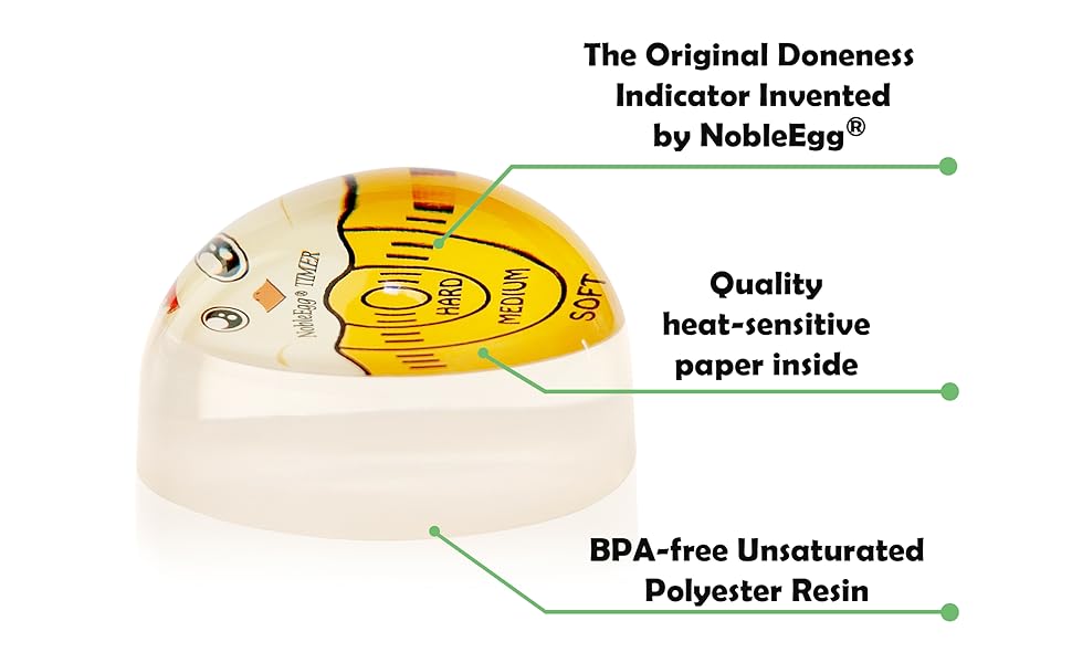 NobleEgg Egg Timer for Boiling Eggs, Soft Medium Hard Boiled Egg Timer That Changes Color When Done, No BPA, Basics line, Yellow, Pack of 2