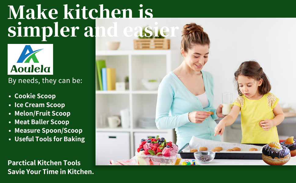 3PCS Ice Cream Scoop,Premium cookie scoop set,Small/Medium/Large stainless steel Scoops,Professional Ice cream Scooper with Trigger Release for Baking, Cookie, Fruit and Ice Cream by AOULELA