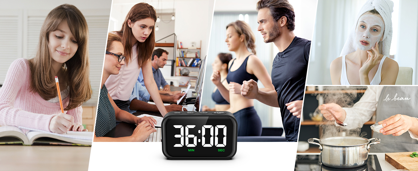 Digital Kitchen Timer, Digital Timer with Large LED Display, Magnetic Kitchen Timer for Cooking, 3 Volume Levels for Classroom/Office/Home/Work/Study, Black (Battery Included)