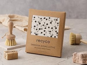 RECYCO Swedish Dishcloths for Kitchen | 5 Pack Geometric Washable Dish Rags | Cellulose Reusable Cleaning Paper Towels | Absorbent Counter Dish Cloth Sponge Kitchen Wipes, 8