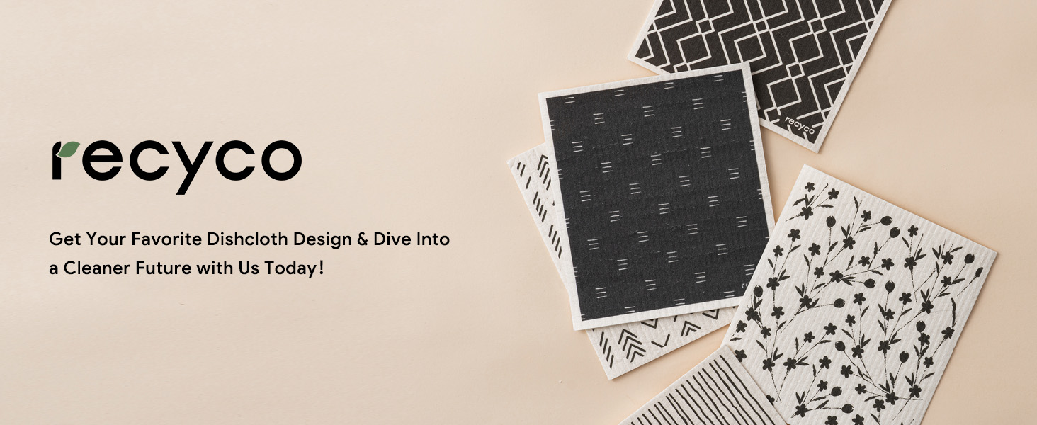 RECYCO Swedish Dishcloths for Kitchen | 5 Pack Geometric Washable Dish Rags | Cellulose Reusable Cleaning Paper Towels | Absorbent Counter Dish Cloth Sponge Kitchen Wipes, 8