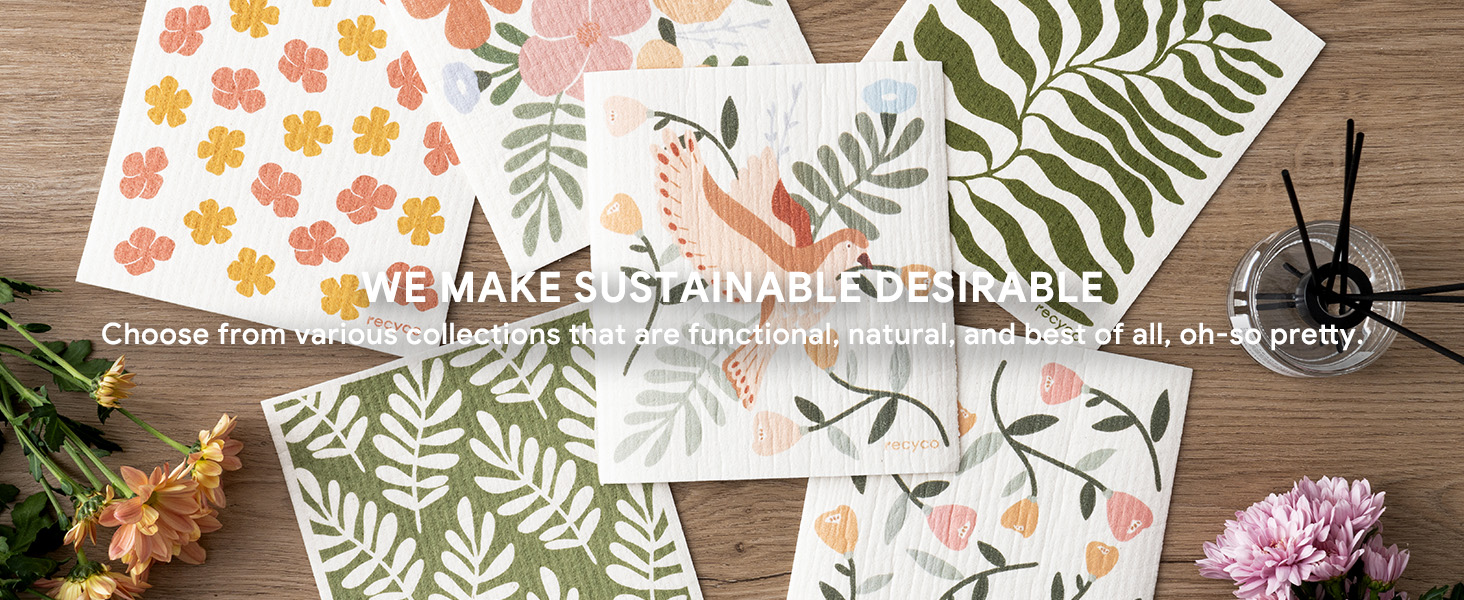 RECYCO Swedish Dishcloths for Kitchen | 5 Pack Geometric Washable Dish Rags | Cellulose Reusable Cleaning Paper Towels | Absorbent Counter Dish Cloth Sponge Kitchen Wipes, 8