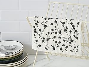 RECYCO Swedish Dishcloths for Kitchen | 5 Pack Geometric Washable Dish Rags | Cellulose Reusable Cleaning Paper Towels | Absorbent Counter Dish Cloth Sponge Kitchen Wipes, 8