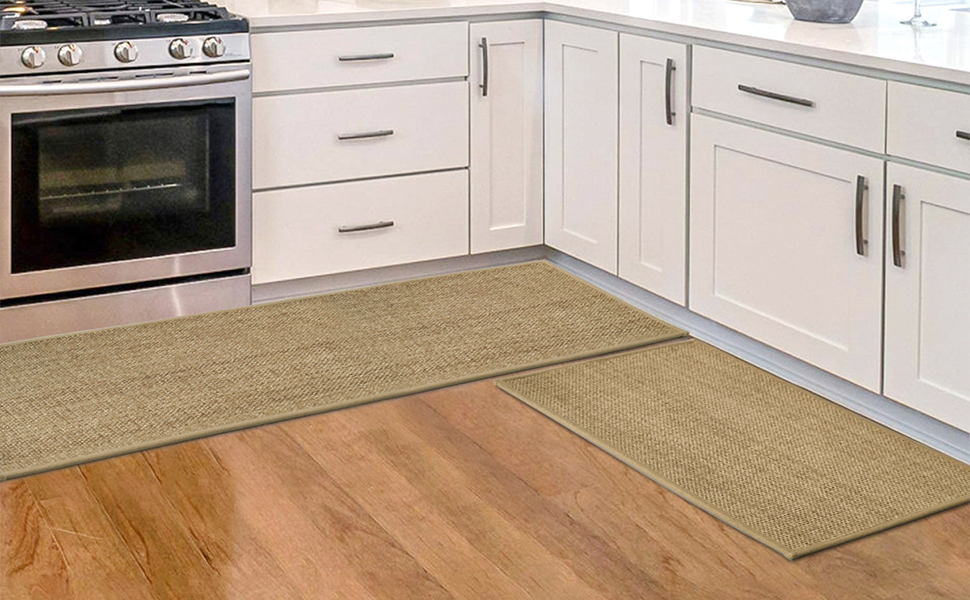 Artoid Mode Washable Non Slip Kitchen Rugs and Mats Set of 2, Rubber Backing Absorbent Kitchen Mats for Floor Front of Sink - 17x29 and 17x47 Inch