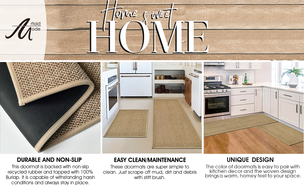 Artoid Mode Washable Non Slip Kitchen Rugs and Mats Set of 2, Rubber Backing Absorbent Kitchen Mats for Floor Front of Sink - 17x29 and 17x47 Inch