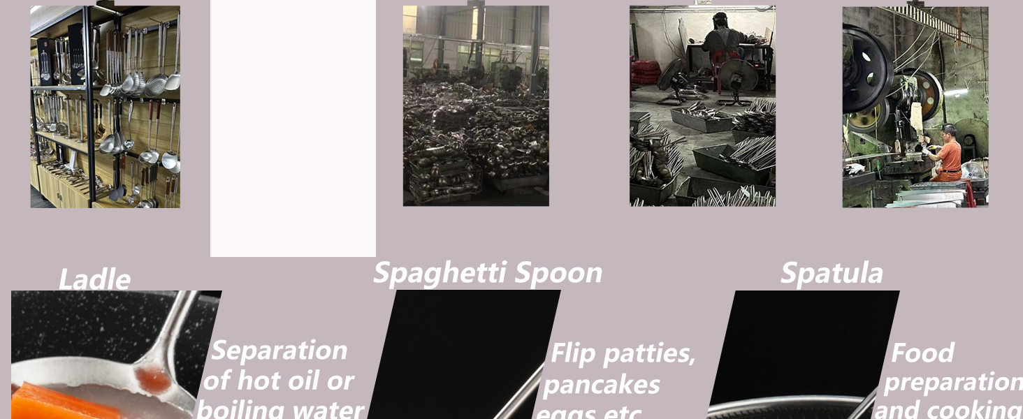 Stainless Steel Kitchen Utensils Set, 6 Pcs Professional All Metal Cooking Utensils Set 12-13.6 Inch, Wok Spatula, Ladle, Skimmer, Slotted Spatula Turner, Spaghetti Spoon, Large Spoon