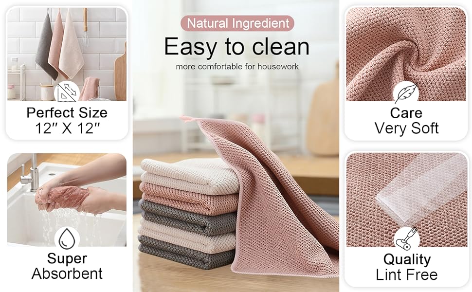 K&janet6am Dish Cloths for Washing Dishes, 6 Pack Kitchen Dish Towels, Super Absorbent Microfiber Cleaning Cloth, Barista Micofiber Cloths for Espresso Machine,12x12 Inches