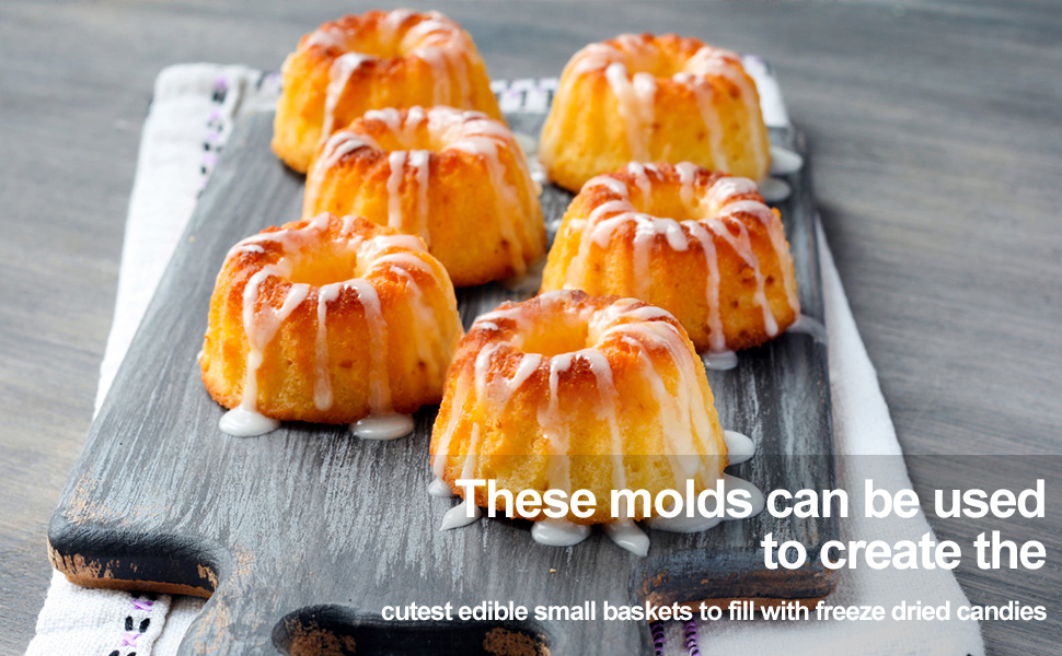 HUAKENER 2 Pcs Mini Fluted Cake Pan, 6-Cavity Fluted Tube Cake Pan, Non-stick Silicone Baking Mold for Cupcakes, Donuts, Cornbread, Brownies, Jellies