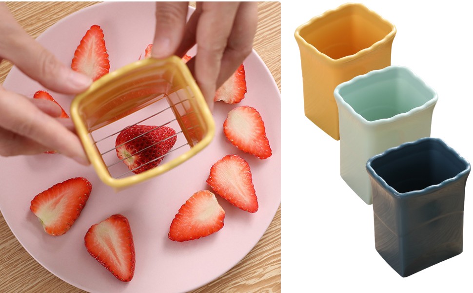 3 PCS Cup Slicer, 2025 New Egg Stainless Steel Strawberry Slicer, Egg Slicers, Strawberry Cutter, Premium Quickly Making Vegetable Salad Cutter, Craft Fruit Kitchen Tool