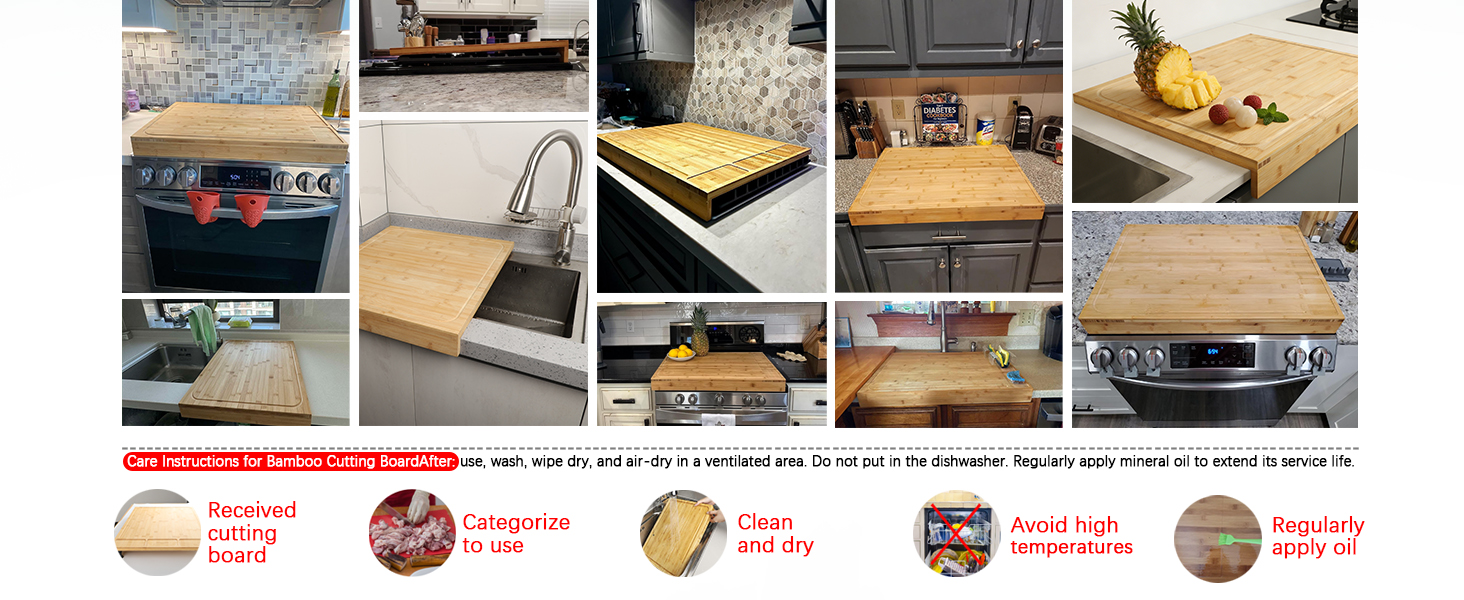 30 x 21 in Extra Large Bamboo Cutting Board, Stovetop Cover, Sink Cover, Noodle Board with Detachable Legs & Detachable Non-Slip Front Lip for Kitchen Countertop
