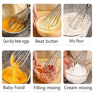 10 inch Stainless Steel Whisk, 5 inches for mixing small amounts of liquids, milkshakes, coffee, juice, etc. 2-piece set (buy 10 inches and get 5 inches as a gift) silver