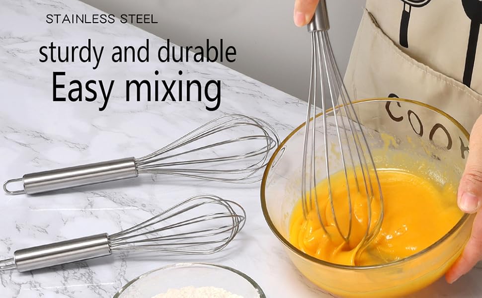 10 inch Stainless Steel Whisk, 5 inches for mixing small amounts of liquids, milkshakes, coffee, juice, etc. 2-piece set (buy 10 inches and get 5 inches as a gift) silver