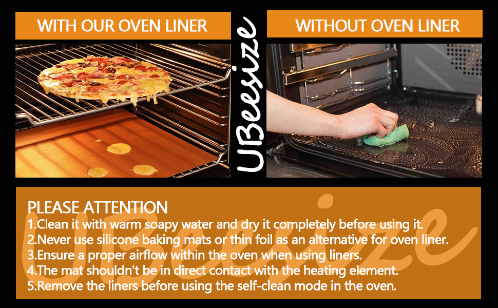 UBeesize 2 Pack Thickened Copper Oven Liners for Bottom of Oven BPA & PFOA Free, Reusable 16x24 Inch Heavy Duty Non Stick Teflon Oven Mats, Fit Electric Gas Toaster Convection Microwave Ovens Grills
