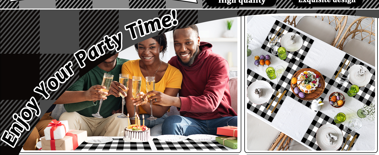 Black and White Plastic Placemats Set of 6 Check Plaid Table Mats Black Buffalo Plaid Place Mats Wipe Clean Washable Table Placemats for Indoor Outdoor Heat Resistant Kitchen Dining Table