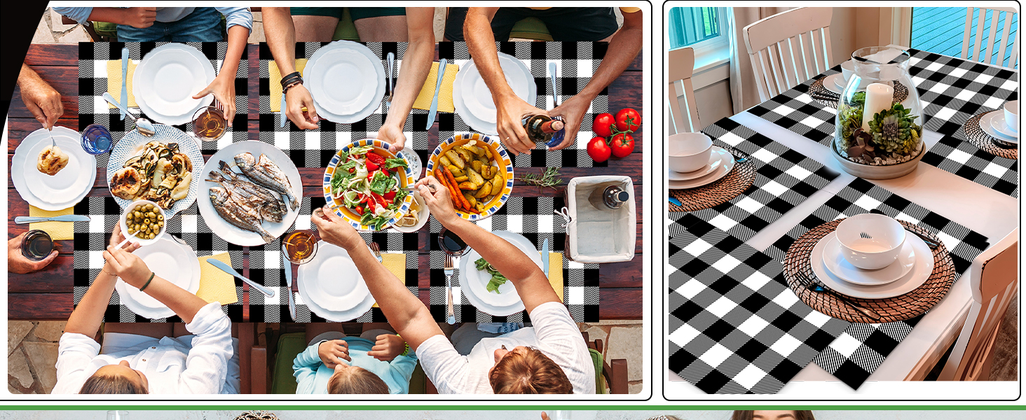 Black and White Plastic Placemats Set of 6 Check Plaid Table Mats Black Buffalo Plaid Place Mats Wipe Clean Washable Table Placemats for Indoor Outdoor Heat Resistant Kitchen Dining Table