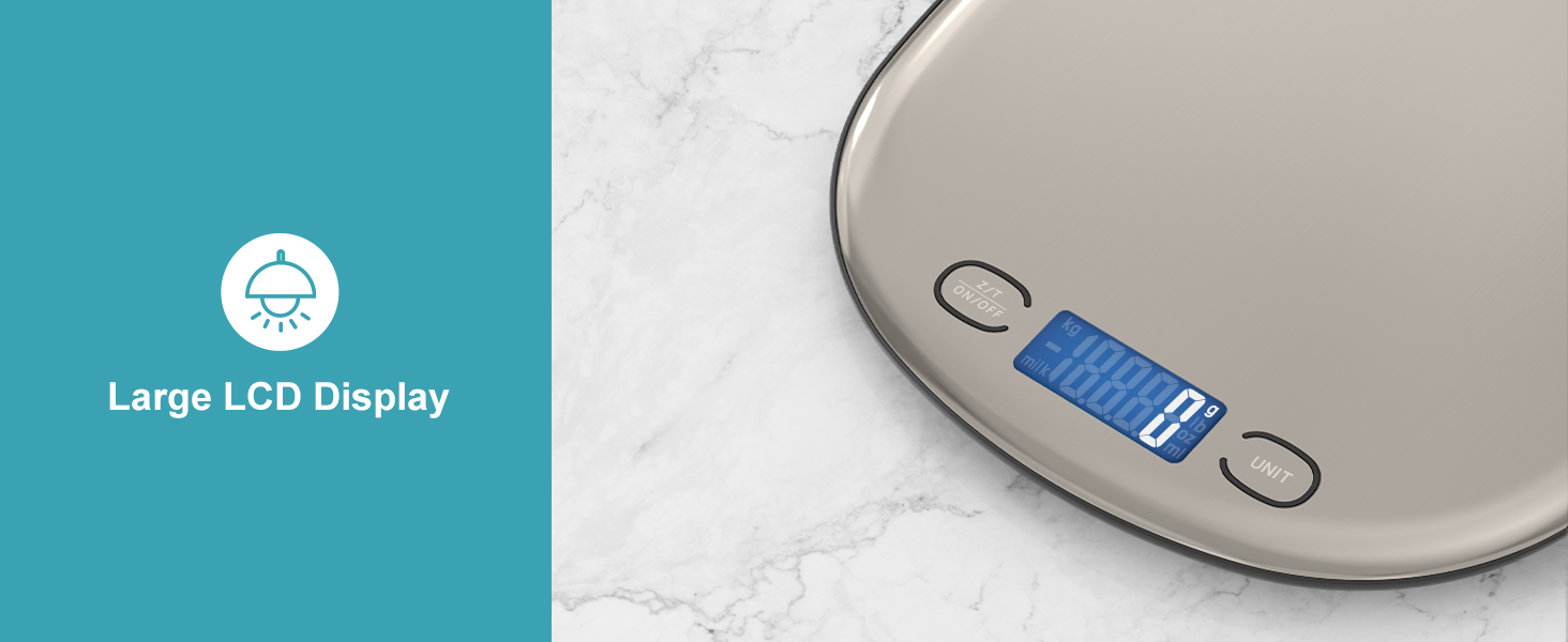 Ultrean High Capacity Food Scale, 33lb Rechargeable Digital Kitchen Scale with LCD Display, Slim & Lightweight Design, 1g Precise Graduation, Weight Grams and Ounces for Cooking, Baking & Meal Prep