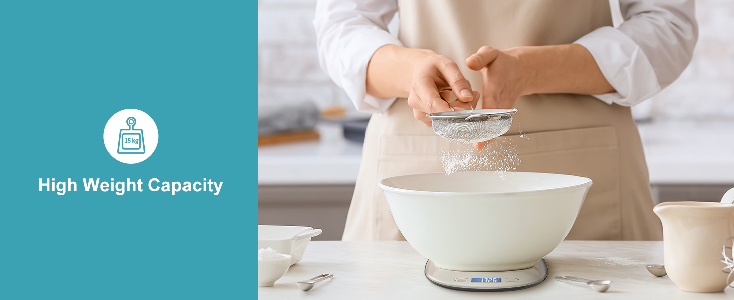 Ultrean High Capacity Food Scale, 33lb Rechargeable Digital Kitchen Scale with LCD Display, Slim & Lightweight Design, 1g Precise Graduation, Weight Grams and Ounces for Cooking, Baking & Meal Prep