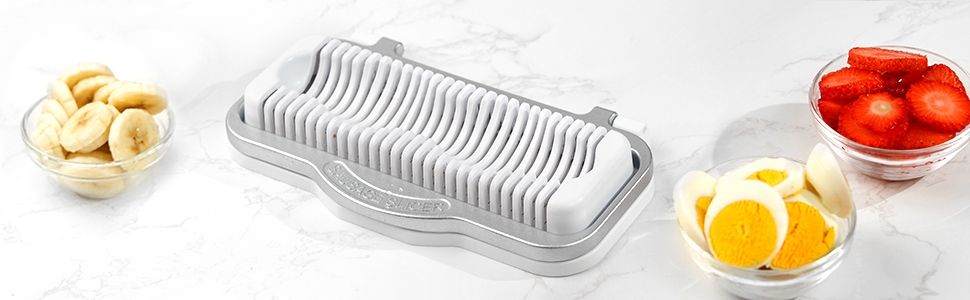 Egg Slicer for Hard Boiled Eggs Banana Slicer, Aluminium & Stainless Steel Wires Heavy Duty Bigger for Strawberry Mushroom, Dishwasher Safe