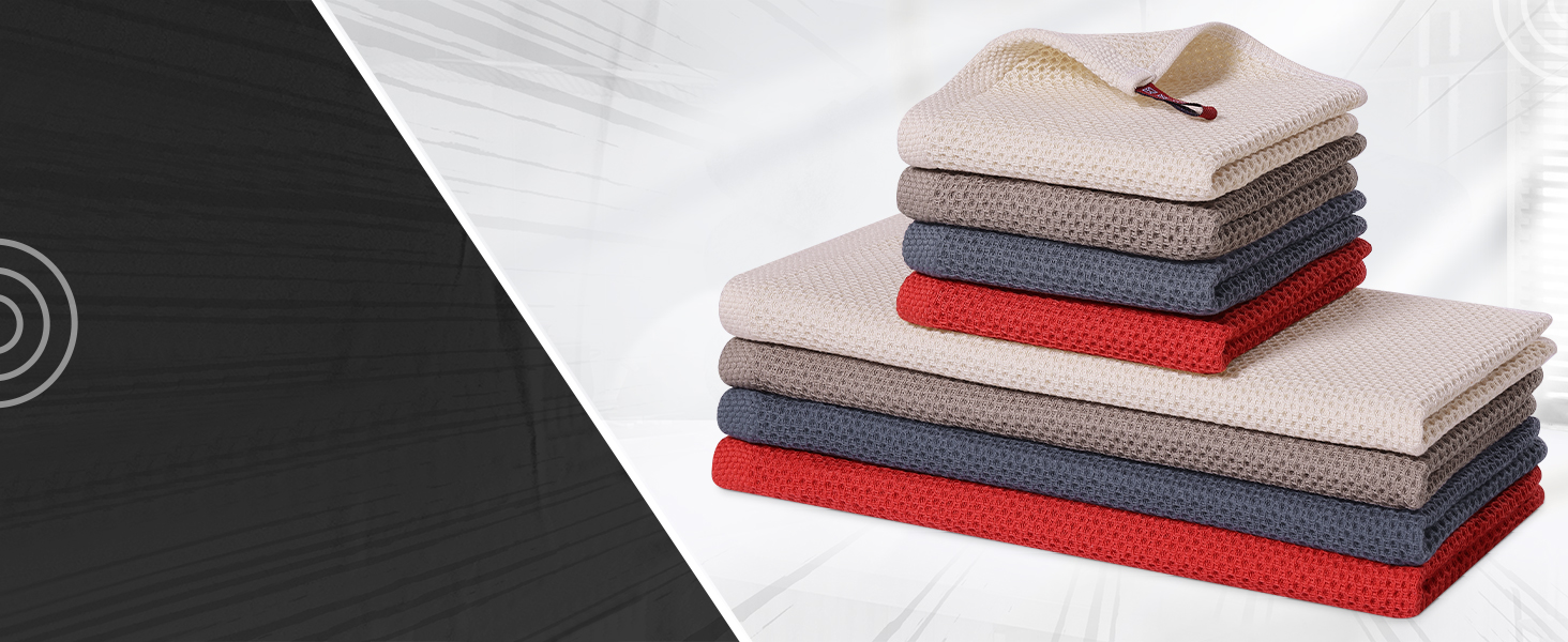 Homaxy 100% Cotton Kitchen Towels and Dishcloths Set, 12 x 12 Inches and 13 x 28 Inches, Set of 8 Bulk Kitchen Towels Set, Ultra Soft Absorbent Dish Cloths for Washing Dishes, Dark Grey