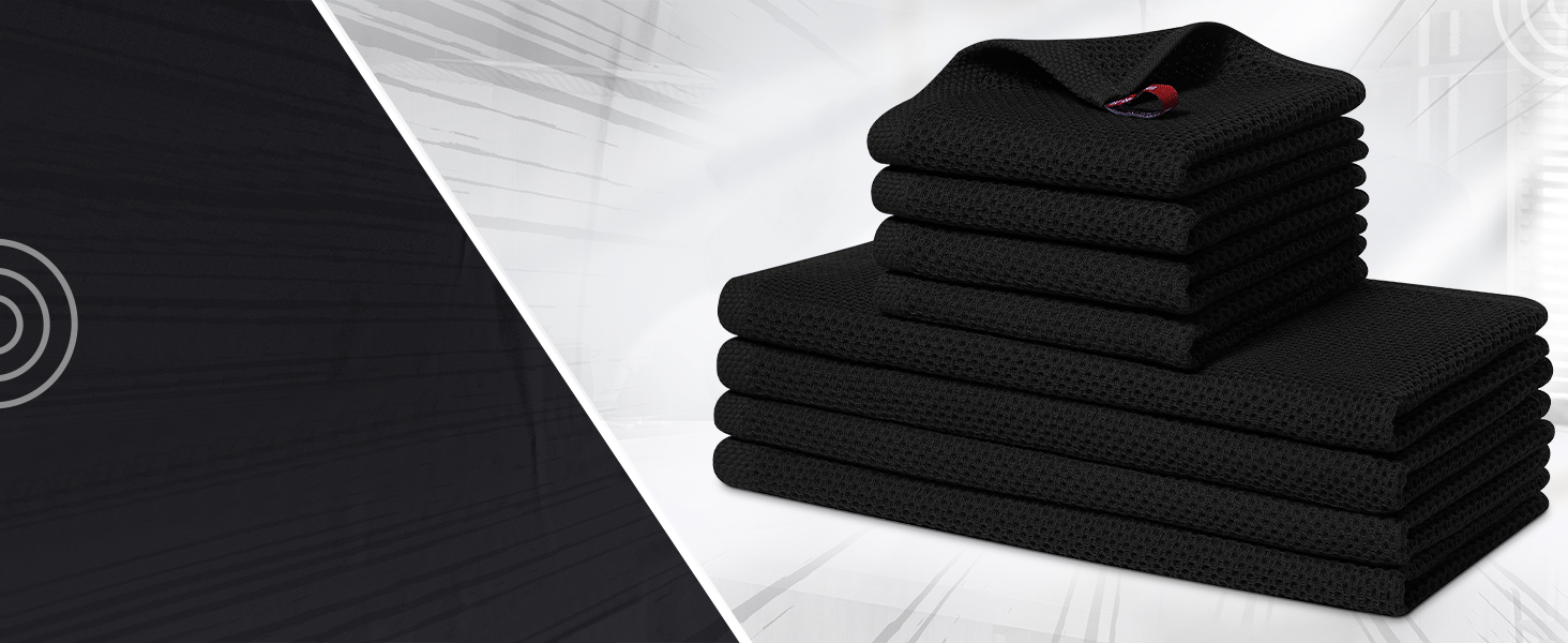 Homaxy 100% Cotton Kitchen Towels and Dishcloths Set, 12 x 12 Inches and 13 x 28 Inches, Set of 8 Bulk Kitchen Towels Set, Ultra Soft Absorbent Dish Cloths for Washing Dishes, Dark Grey