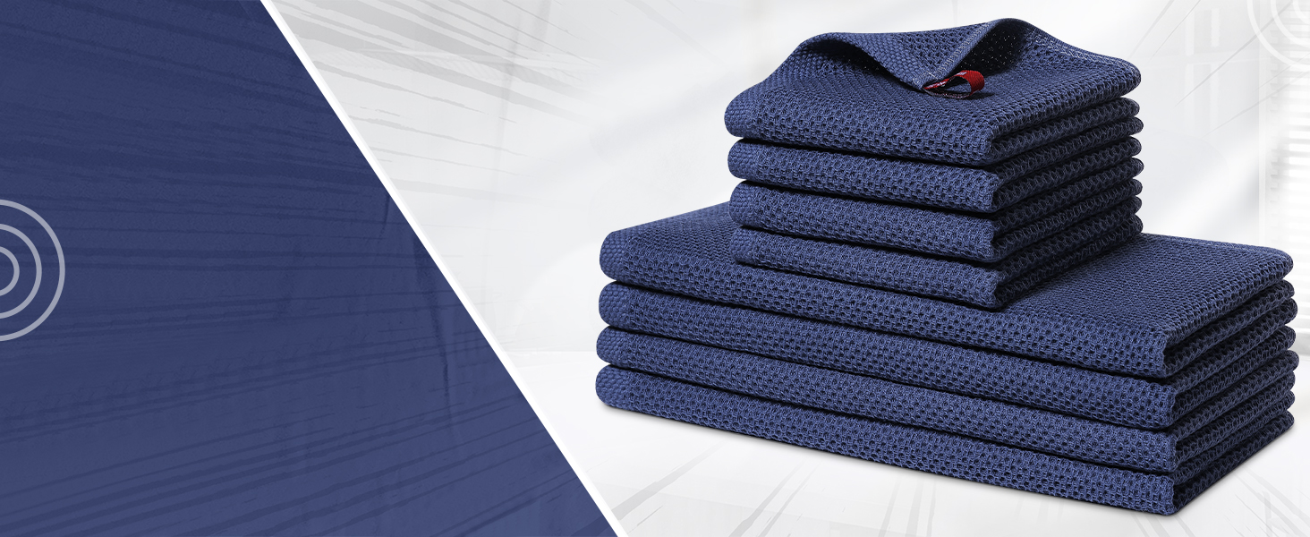 Homaxy 100% Cotton Kitchen Towels and Dishcloths Set, 12 x 12 Inches and 13 x 28 Inches, Set of 8 Bulk Kitchen Towels Set, Ultra Soft Absorbent Dish Cloths for Washing Dishes, Dark Grey