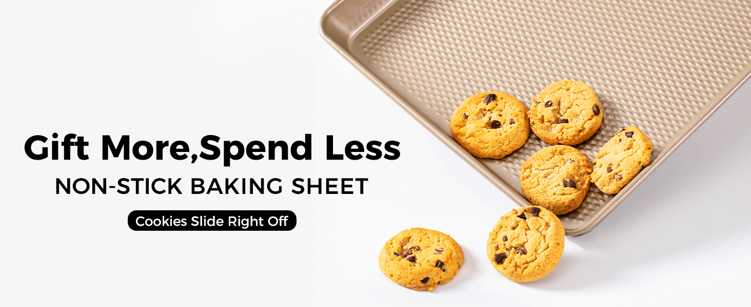 HONGBAKE 2 Pack Half Sheet Baking Pans,Non Stick Baking Sheet for Oven, 57% Thicker Carbon Steel Cookie Sheets for baking, 17.5