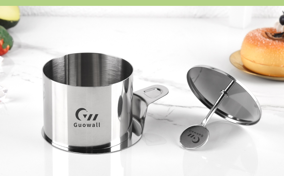 Guowall 6 Pack Seamless Cake Ring Molds Stainless Steel Mousse Rings 3 Inch Round Pastry Cutter for Baking (Includes 6 Rings 1 Pusher and 1 Lifter)