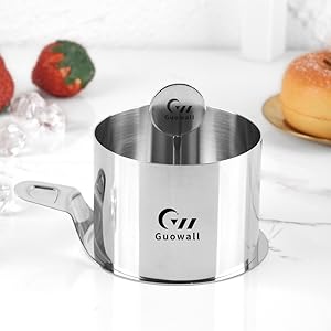 Guowall 6 Pack Seamless Cake Ring Molds Stainless Steel Mousse Rings 3 Inch Round Pastry Cutter for Baking (Includes 6 Rings 1 Pusher and 1 Lifter)